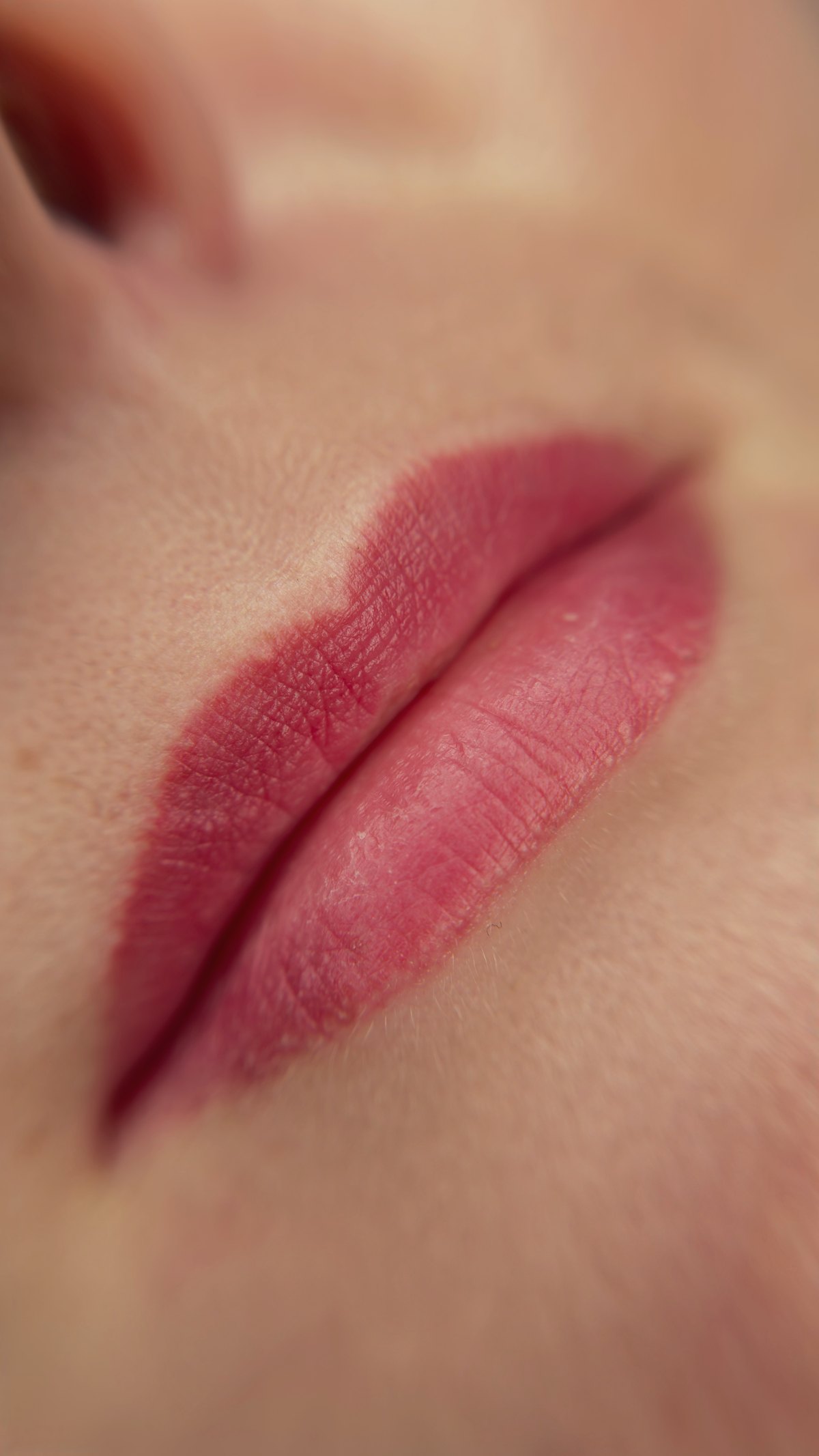 Abgeheilte Lippen, deutlich gezeichnete Form in gedecktem Rot